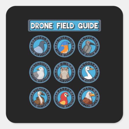 Vogeldrone Field Guide Funny compracy Birds are Vierkante Sticker (Voorkant)