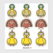 Vogeleend, kalkoen, kip Cartoon Sticker (Vel)