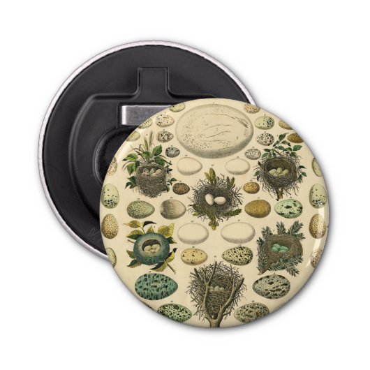 vogeleieren met nestkunst button flesopener (Voorkant)