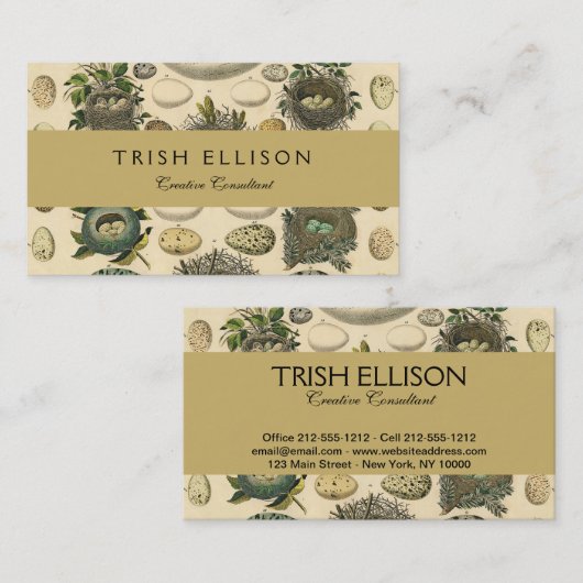  vogeleieren met nestkunst visitekaartje (Voorkant / Achterkant)