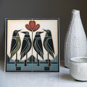 Vogelfamilie Mackintosh Art Deco Nouveau Wanddecor Tegeltje