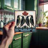 Vogelfamilie Mackintosh Art Deco Nouveau Wanddecor Tegeltje