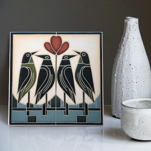 Vogelfamilie Mackintosh Art Deco Nouveau Wanddecor Tegeltje