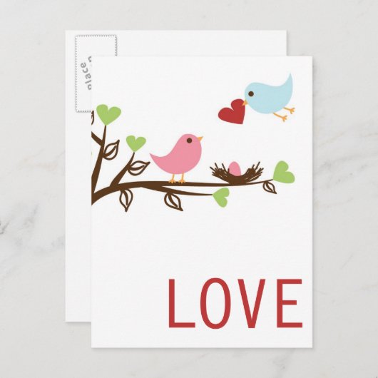 Vogelfamilie met hart briefkaart (Voorkant / Achterkant)