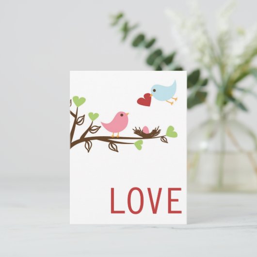 Vogelfamilie met hart briefkaart (Staand voorkant)