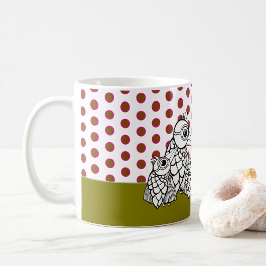 Vogelfamilie & Polka Dots Koffiemok (Met donut)