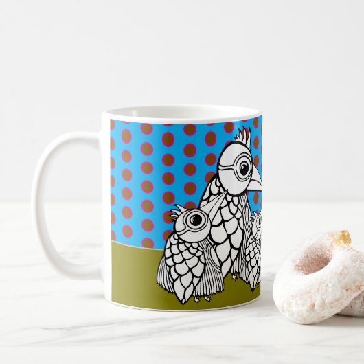 Vogelfamilie & Polka Dots Koffiemok (Met donut)