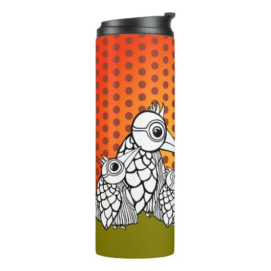 Vogelfamilie & Polka Dots Thermosbeker (Gedraaid links)