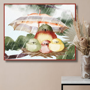 Vogelfamilie   Schuif vanaf de Storm Canvas Print