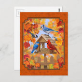 Vogelfeeder Gathering Najaar Sinaasappel Briefkaart (Voorkant / Achterkant)