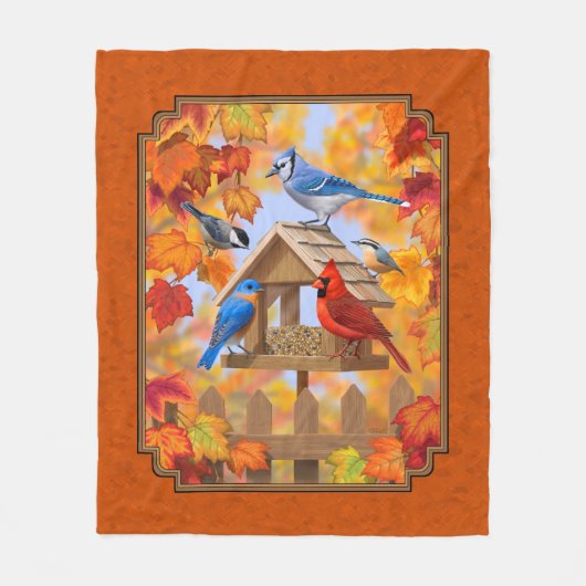Vogelfeeder Gathering Najaar Sinaasappel Fleece Deken (Voorkant)