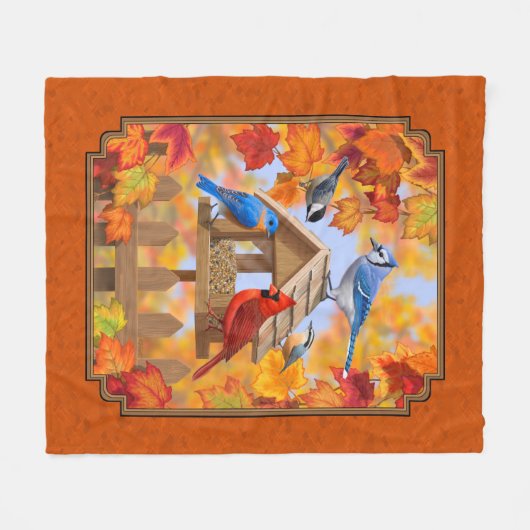 Vogelfeeder Gathering Najaar Sinaasappel Fleece Deken (Voorkant (Horizontaal))