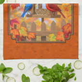 Vogelfeeder Gathering Najaar Sinaasappel Theedoek (Gevouwen)