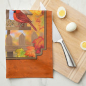 Vogelfeeder Gathering Najaar Sinaasappel Theedoek (Quarter Fold)