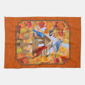 Vogelfeeder Gathering Najaar Sinaasappel Theedoek (Horizontaal)