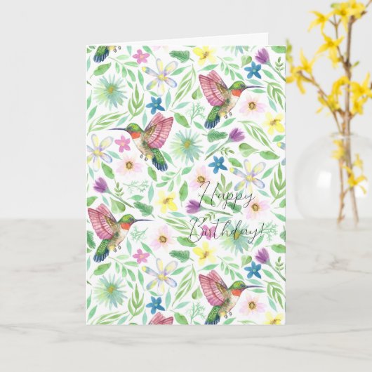 Vogelflora Birthday Kaart (Gele Bloem)