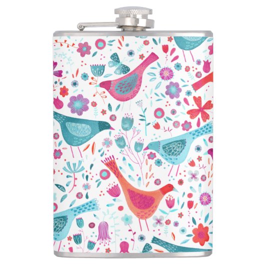 Vogelflora Waterverf Heupfles (Voorkant)