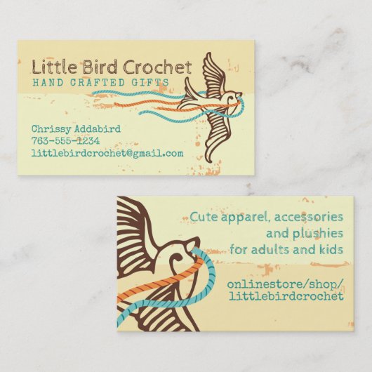 Vogelgarens van brei- en haakwerk visitekaartje (Voorkant / Achterkant)