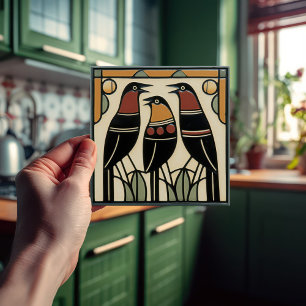 Vogelgezin Mackintosh Art Deco Nouveau Wanddecorat Tegeltje