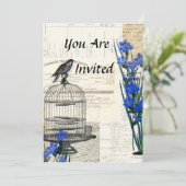  vogelgriep blauwe bloemen Franse Kaart (Staand voorkant)