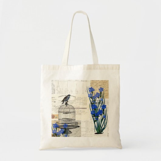  vogelgriep Blauwe bloemen Franse tas (Voorkant)