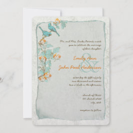 vogelgriep en Oranje Damask Wedding Kaart