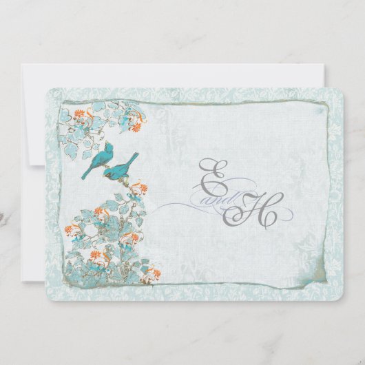 vogelgriep en Oranje Damask Wedding Kaart (Achterkant)