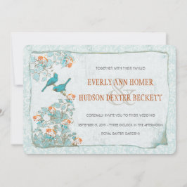 vogelgriep en Oranje Damask Wedding Kaart
