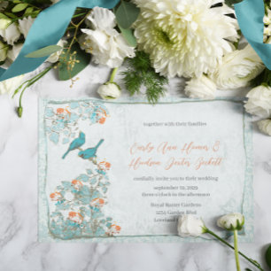  vogelgriep en Oranje Damask Wedding Kaart