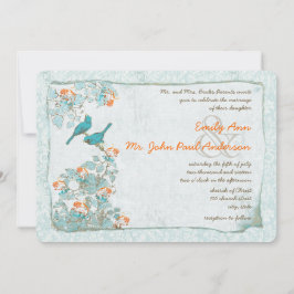 vogelgriep en Oranje Damask Wedding Kaart