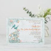  vogelgriep en Oranje Damask Wedding Kaart (Staand voorkant)
