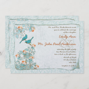  vogelgriep en Oranje Damask Wedding Kaart