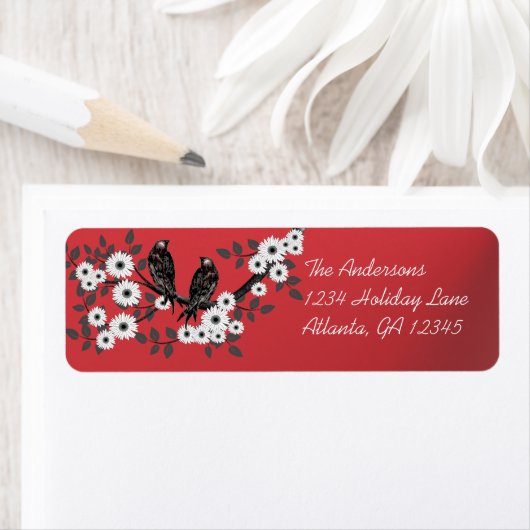 vogelgriep Witte bloemen kerstrode labels (Insitu)