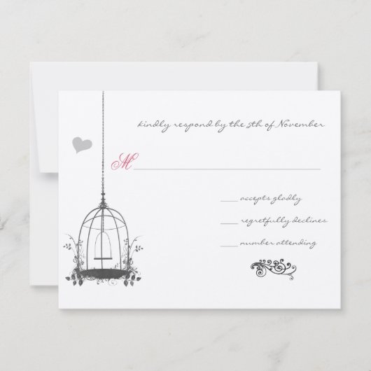  vogelgrijze kooiroze accenten bruiloft uitnodigen kaart (Voorkant)