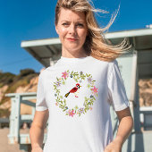 Vogelgroen blad & roze bloemen waterverf t-shirt
