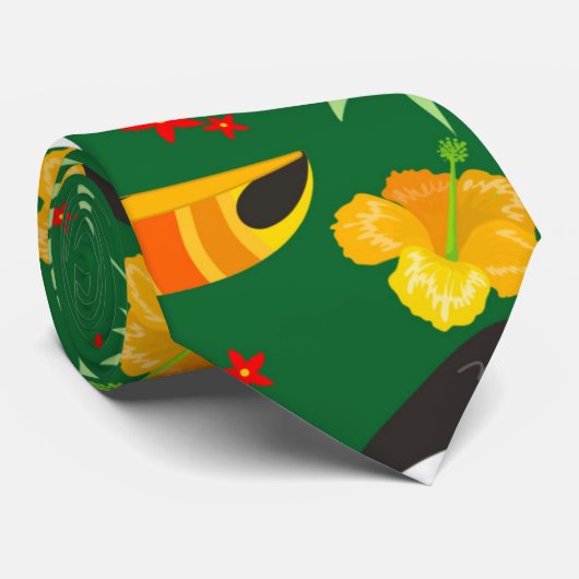 Vogelgroen laat Oranje rood bloem Tropisch Oerwoud Stropdas (Opgerold)