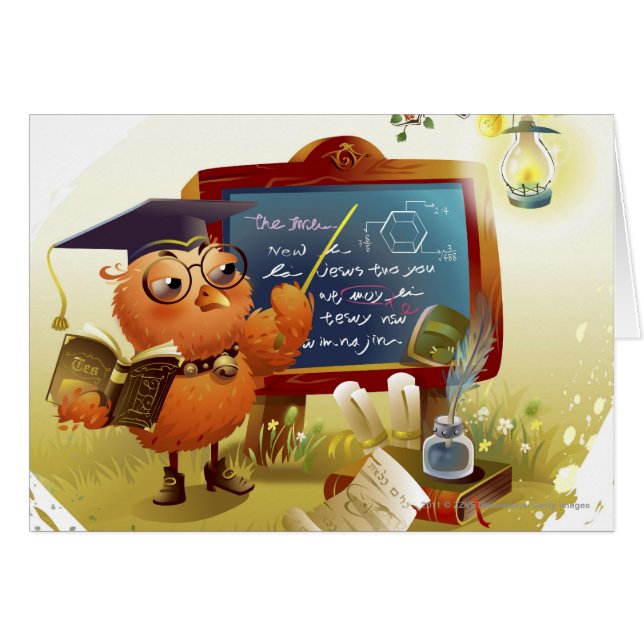 Vogelhouder met een boek en lesgeven op een bord (Voorkant Horizontaal)