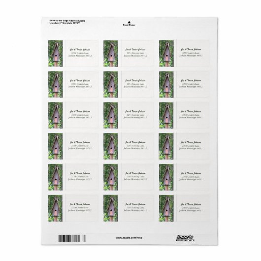 Vogelhuis Adresetiketten Etiket (Full Sheet)