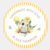 Vogelhuis & Bijen 🐝 Pinstripes Custom Honing Ronde Sticker (Voorkant)