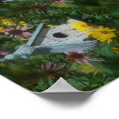 Vogelhuis Bloemen Tuin Spiegel Abstract Poster (Hoek)