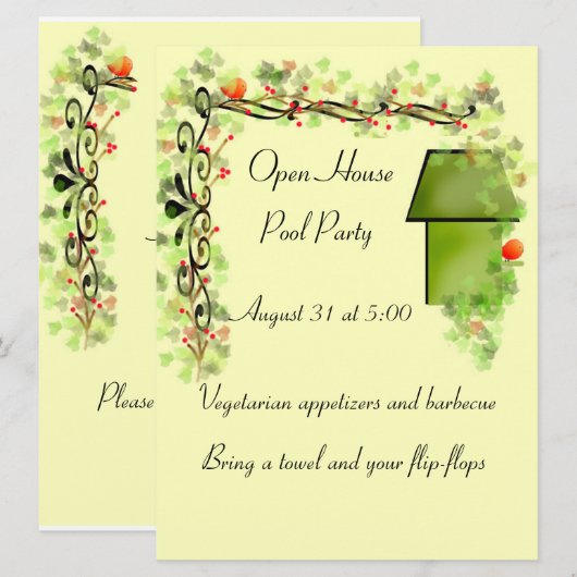 Vogelhuis en Ivy Vine Stationery of Uitnodiging (Voorkant / Achterkant)