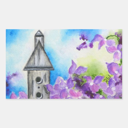 Vogelhuis & Hydrangea Bloemenvelop Sticker (Voorkant)