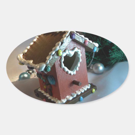 Vogelhuis I van de peperkoek Ovale Sticker (Voorkant)