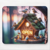 Vogelhuis met Neon Open Sign Muismat (Voorkant)