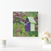 Vogelhuis op een roodbaars vierkante klok (Huis)