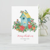 Vogelhuis Vogels Winter Waterverf Kerst Bedankkaart (Staand voorkant)
