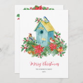 Vogelhuis Vogels Winter Waterverf Kerst Bedankkaart (Voorkant / Achterkant)