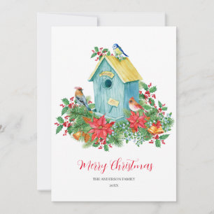 Vogelhuis Vogels Winter Waterverf Kerst Bedankkaart