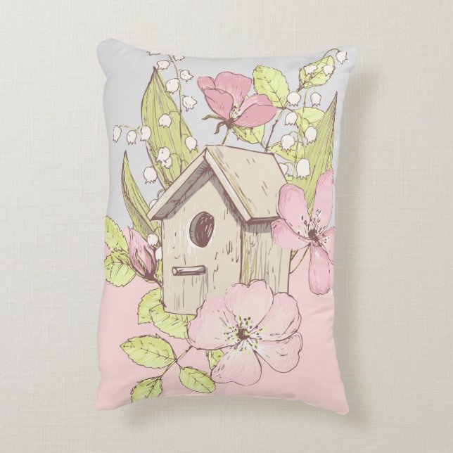 Vogelhuisje Bloem Kleurblok Accent Kussen (Achterkant (Verticaal))