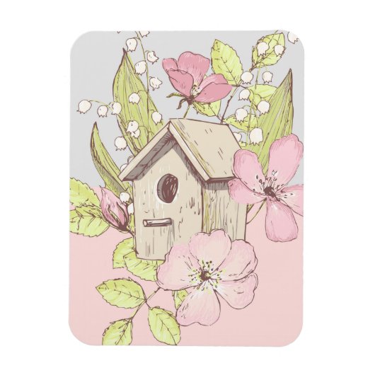 Vogelhuisje Bloem Kleurblok Magneet (Verticaal)
